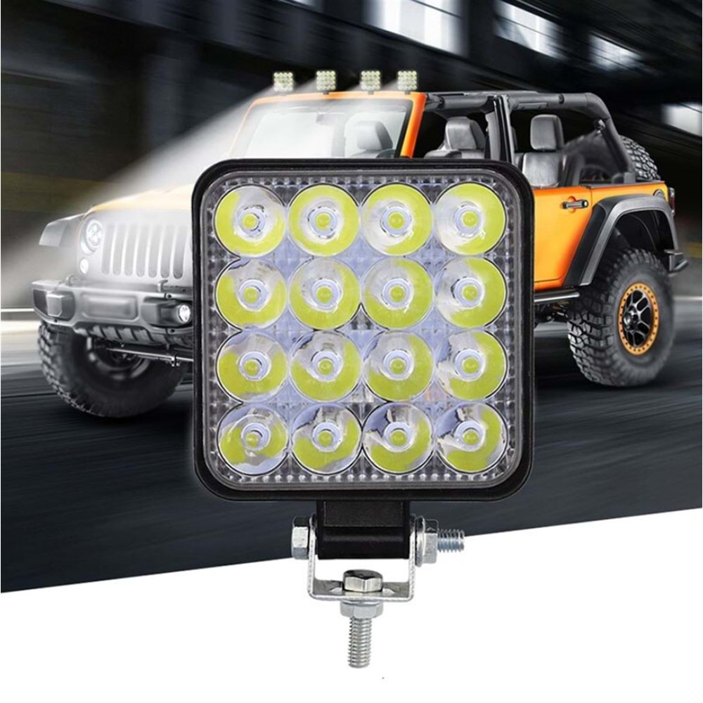 16 LED Kare Çalışma Lambası 110x110mm Off Road Traktör Tekne