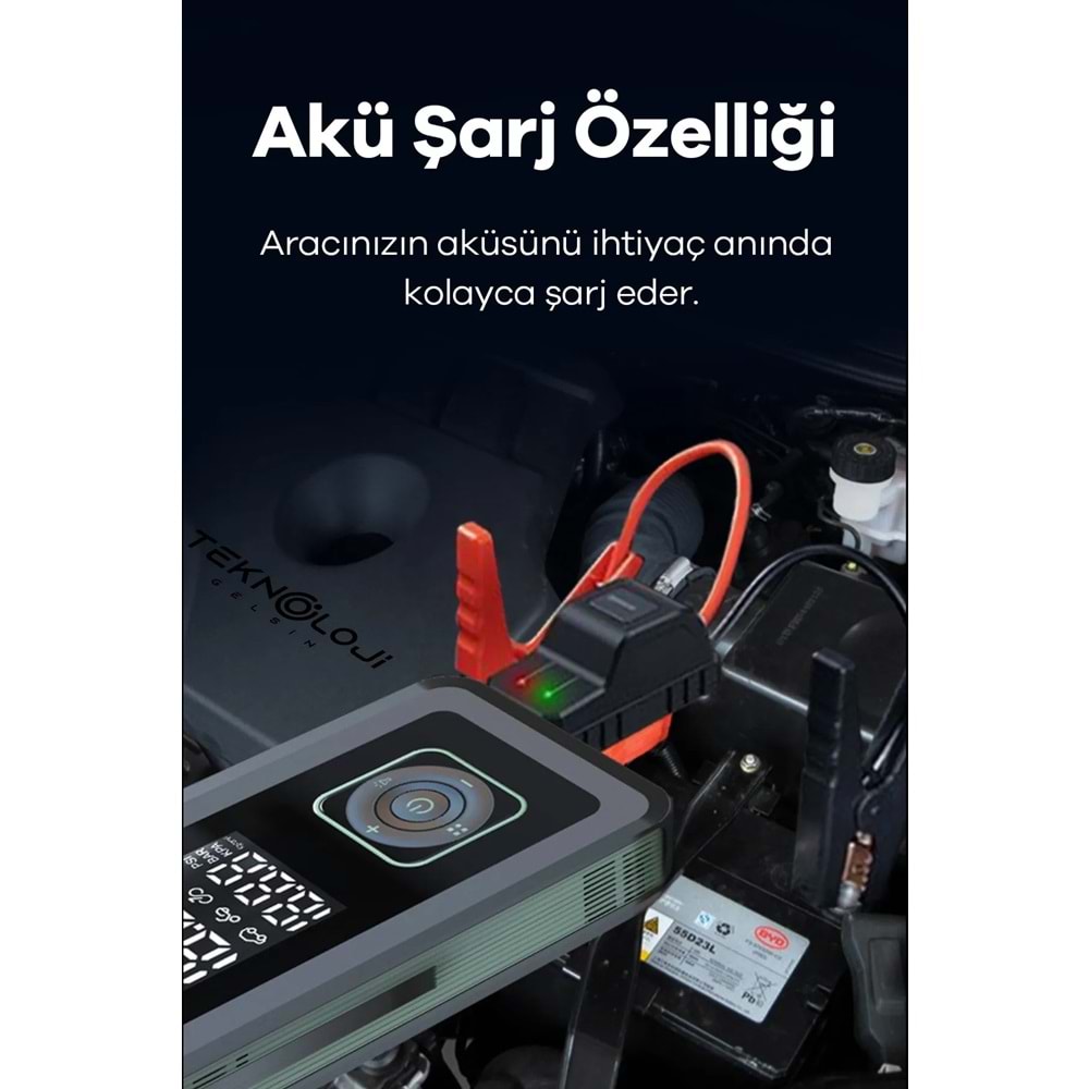 POLYGOLD PG-PW9080 5 İN 1 ŞARJLI AKÜ TAKVİYESİ, FENER, POWERBANK, ARAÇ KOMPRESÖR