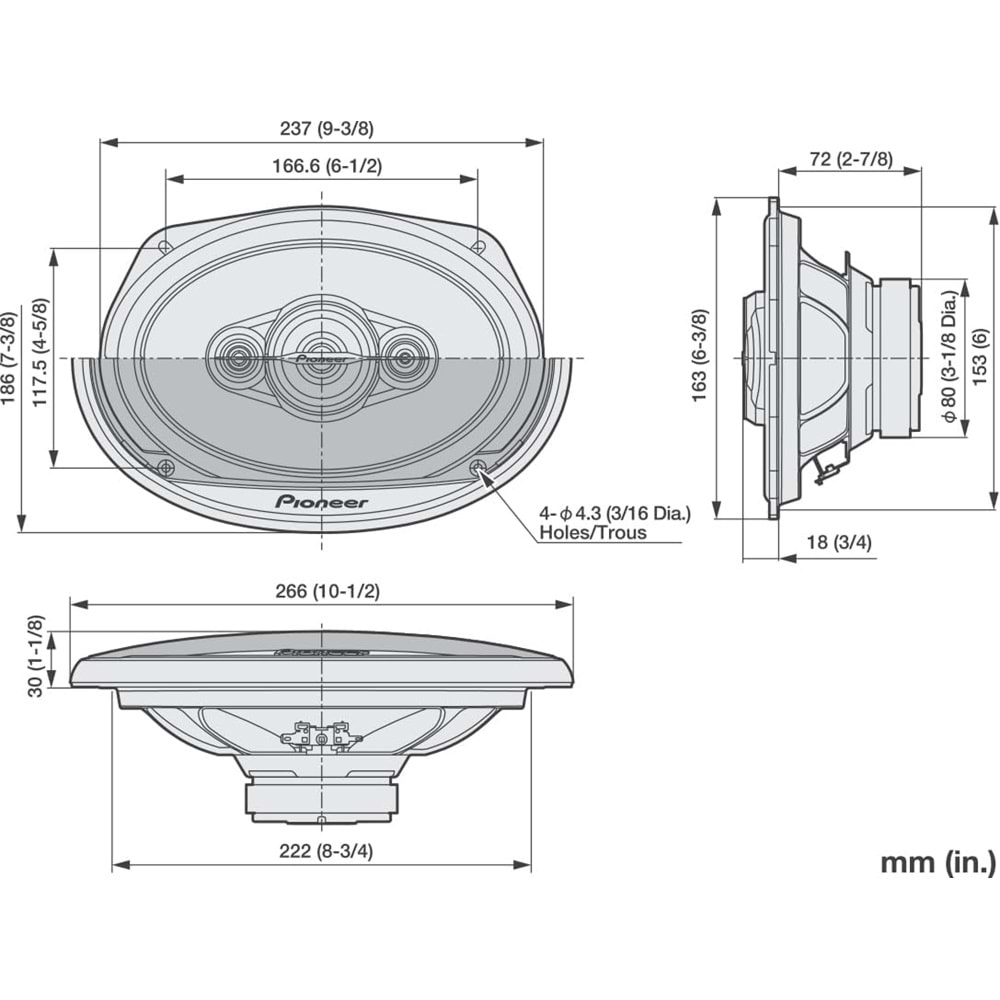Pioneer TS-A6961F 450 Watt Max Power Oval Hoparlör 2 Li Paket Halinde