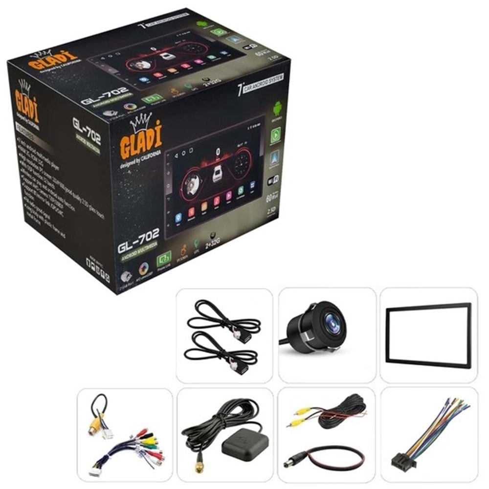 GLADİ GL-702 Android Double Teyp 7 İnç 4x60 Watt 2+32GB Carplay