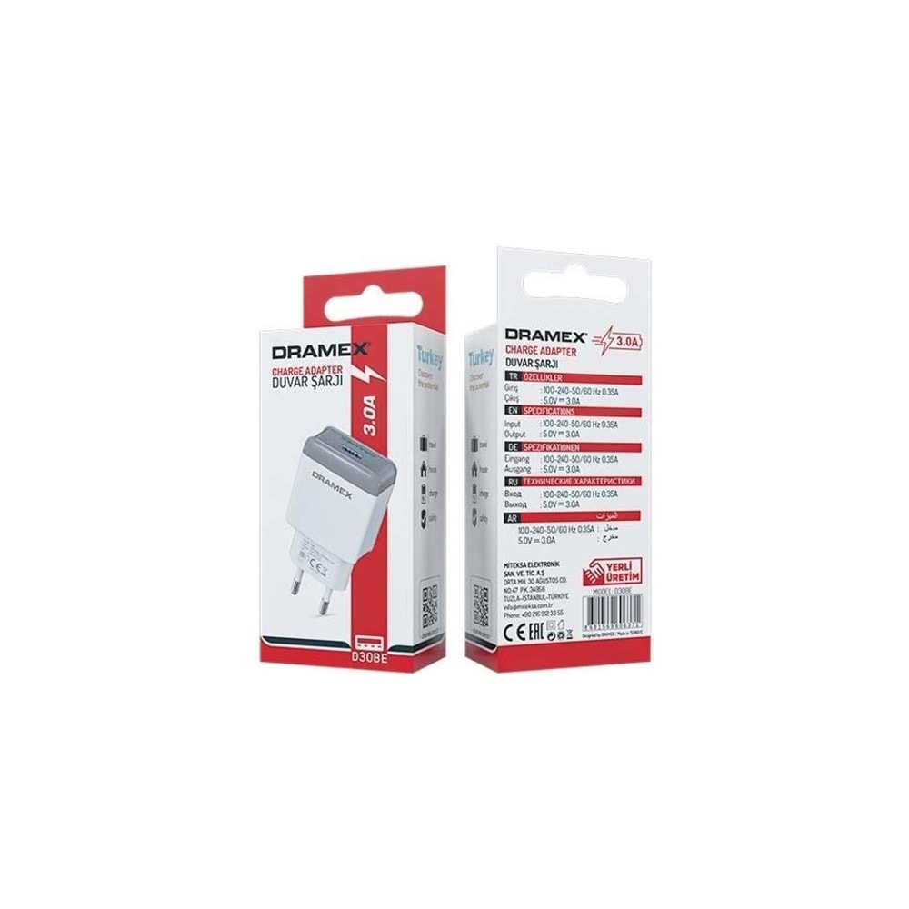 Dramex D30BE Quick Ekonomik Şarj Cihazı Başlığı 3.0A