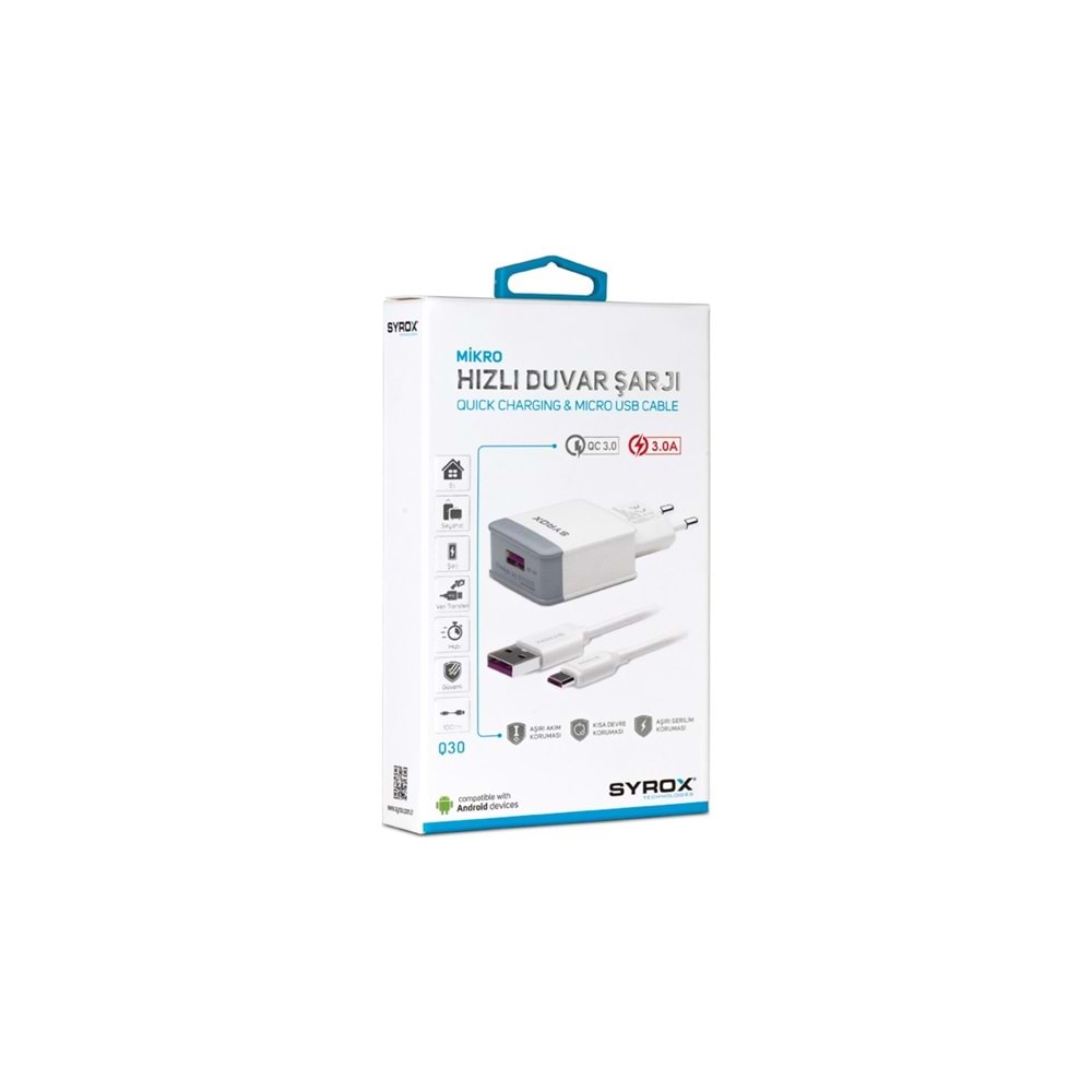 Syrox x-Q30 3.0A Hızlı Şarj Adaptör + Micro USB Kablo