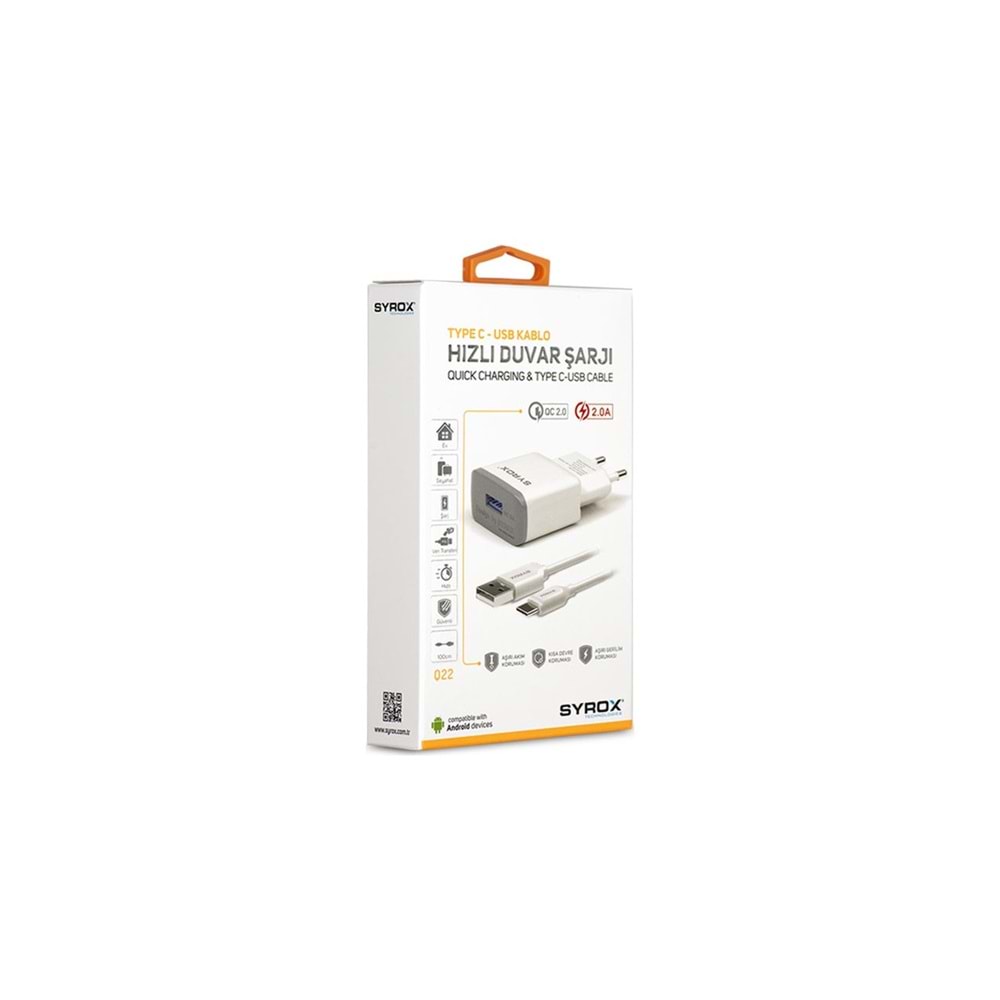 Syrox Q22 Type-C Quıck Şarj Cihazı Seti 2.0 A