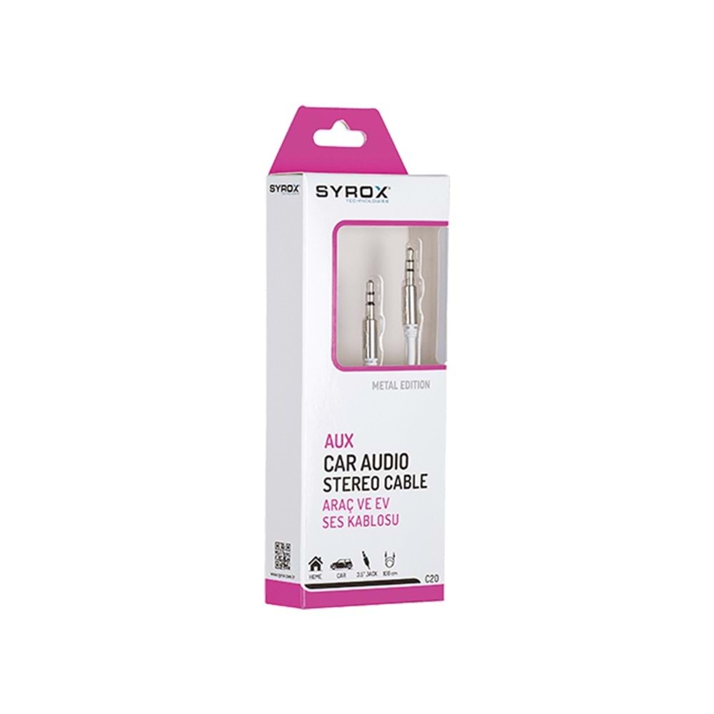 Syrox C20 Audio Aux Kablo 3.5mm 1mt Beyaz