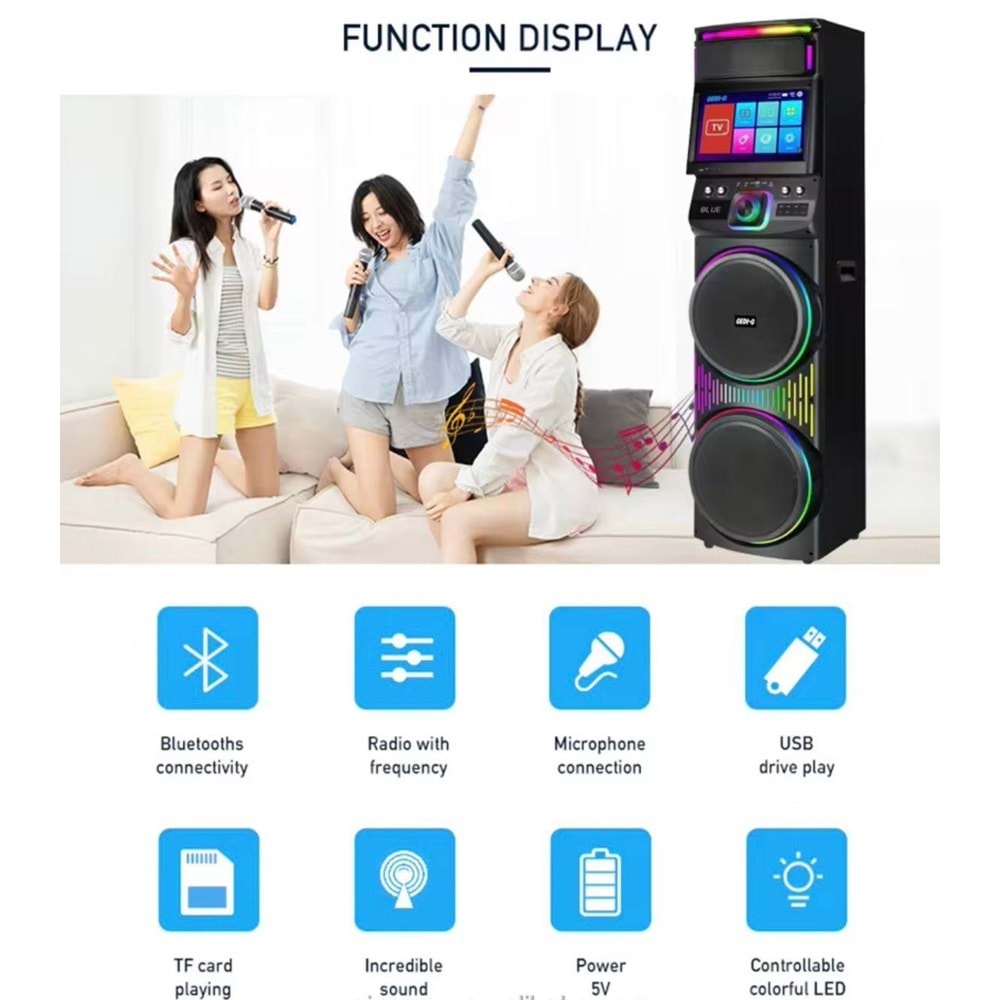 Gedi-G GD-1417 Android Ekranlı Led Işıklı Kablosuz Bluetooth Hoparlör