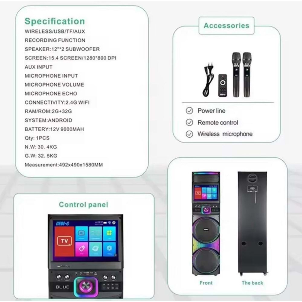 Gedi-G GD-1417 Android Ekranlı Led Işıklı Kablosuz Bluetooth Hoparlör