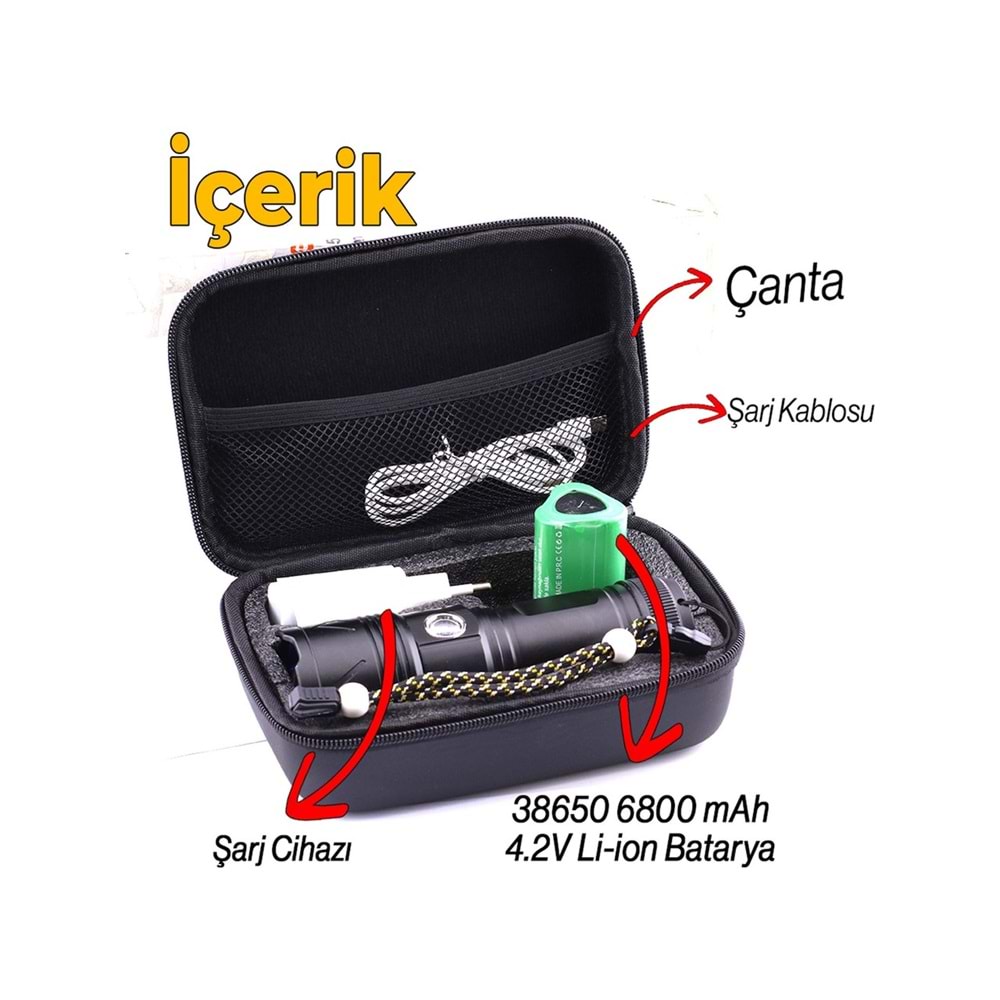Everton RT-180 Uzun Menzil Zoom Powerbank Özellikli 50W 1.000 Lümen Şarjlı El Feneri