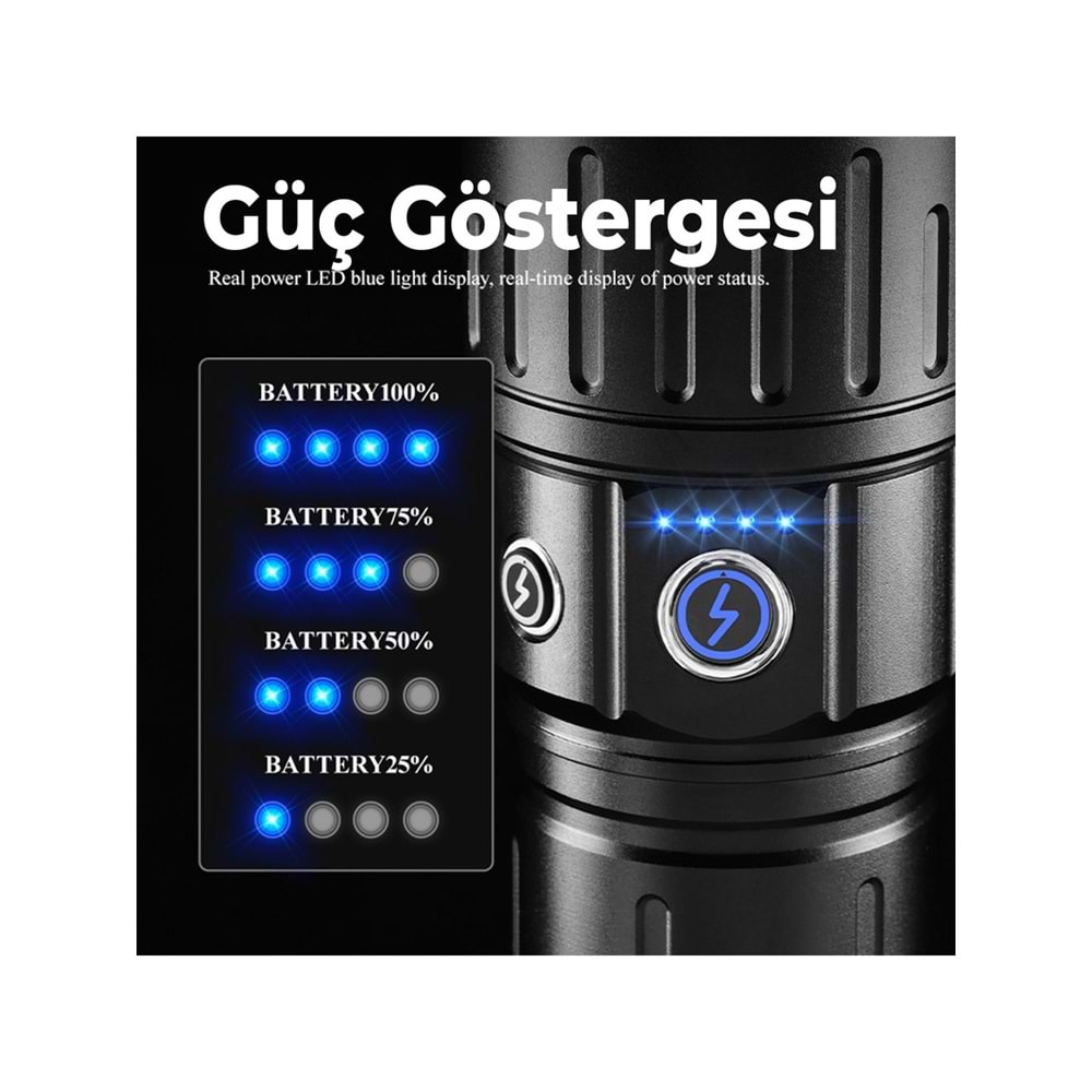 Everton RT-180 Uzun Menzil Zoom Powerbank Özellikli 50W 1.000 Lümen Şarjlı El Feneri