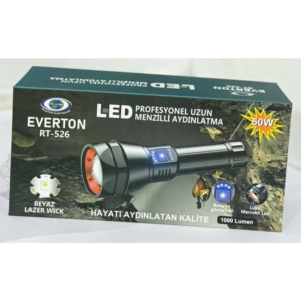 Everton RT-526 Uzun Menzil 50w 5.000 Lümen Şarjlı El Feneri