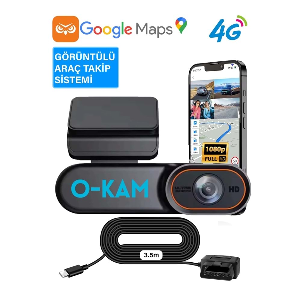 O-KAM Pro 2026 4G Full HD Google Maps GPRS Sim Kartlı Araç Kamerası