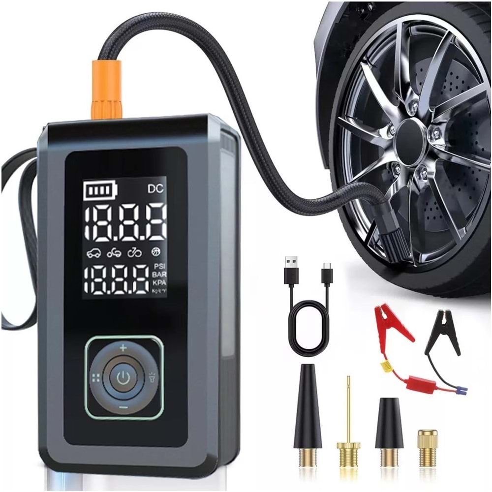 Cepini CP-11 Şarjlı Pompa, Akü Takviyesi, Fener, Powerbank Özellikli, Taşınabilir Kompresör, Araç Pompası