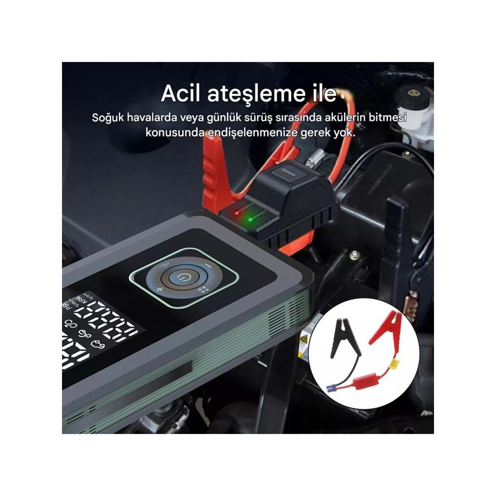 Cepini CP-11 Şarjlı Pompa, Akü Takviyesi, Fener, Powerbank Özellikli, Taşınabilir Kompresör, Araç Pompası