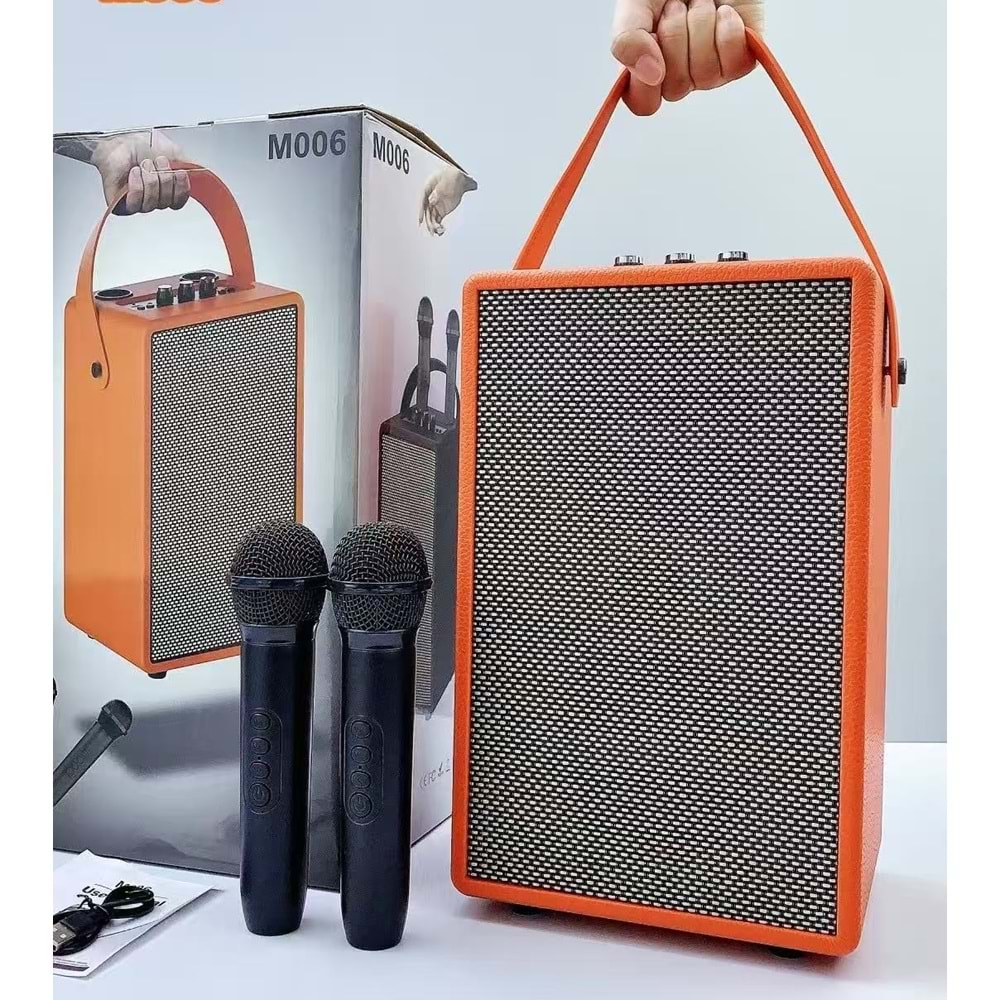 Avc M-006 mikrafonlu bluetooth karaoke taşınabilir hoparlör - Turuncu