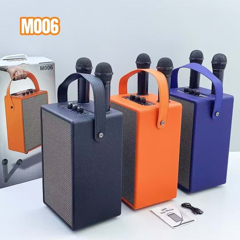 Avc M-006 mikrafonlu bluetooth karaoke taşınabilir hoparlör - Turuncu