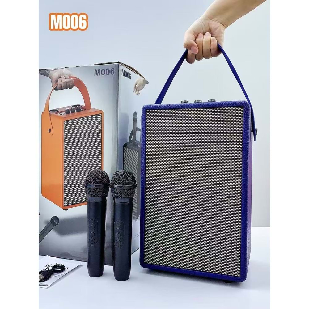 Avc M-006 mikrafonlu bluetooth karaoke taşınabilir hoparlör - MAVİ