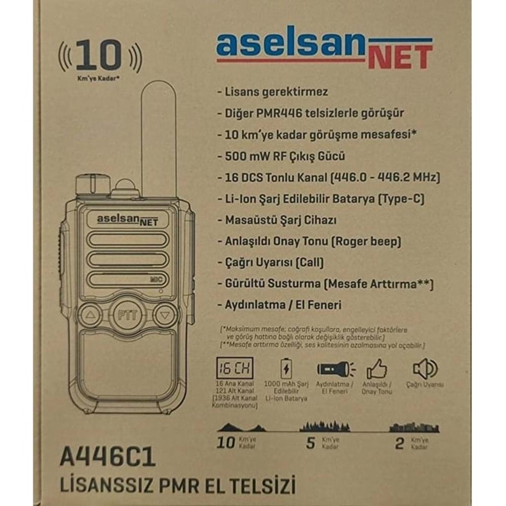 Aselsan A446C1 Tekli 16 Kanal 10km pmr 446 El Telsizi