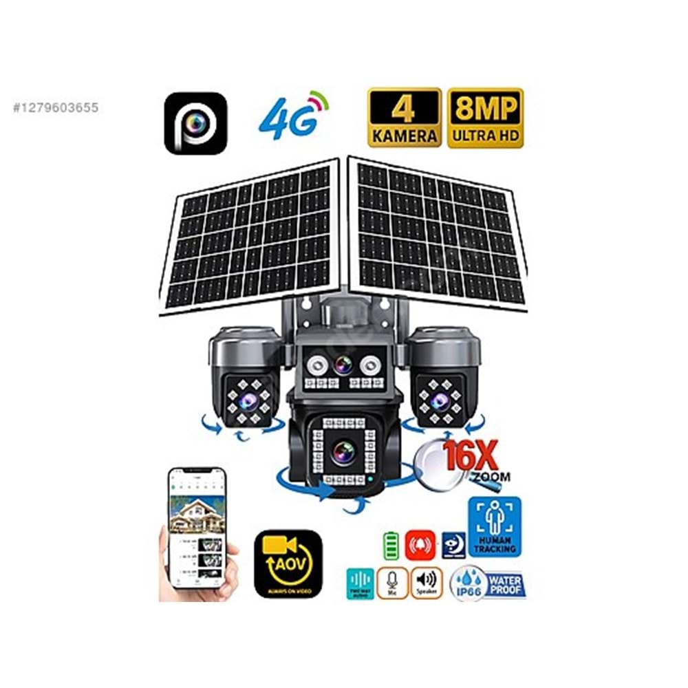 Ztech ZR-Z7PLUS 8MP 4G 4 Lens Çift Solar Panel Kamera