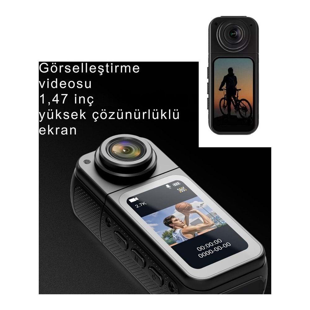 Avc AV-5176 2K IPS Ekran Mini Aksiyon Vücut Kamerası