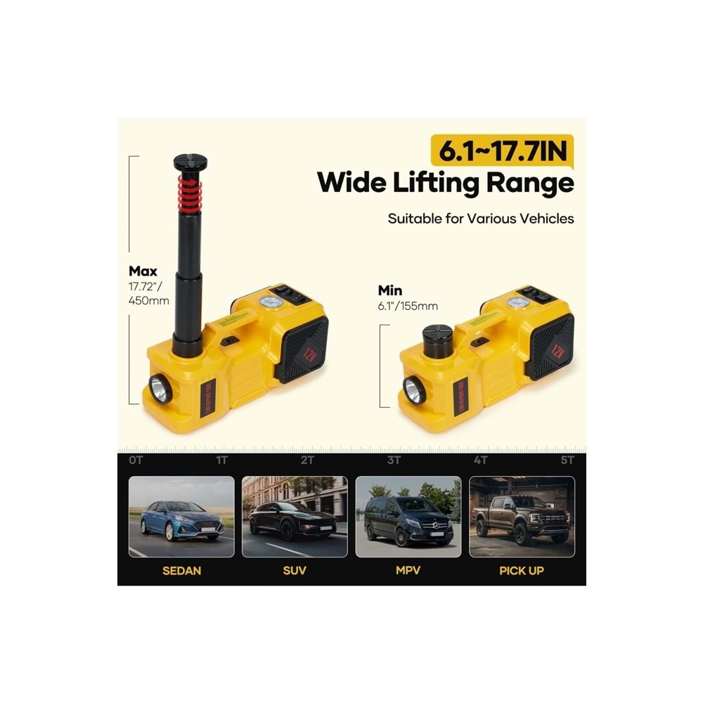 Auhma AHJ-01 5 Ton Elektrikli Hidrolik Kriko Seti - Hava Pompası 4'ü 1 Arada Araba Tamir Kiti