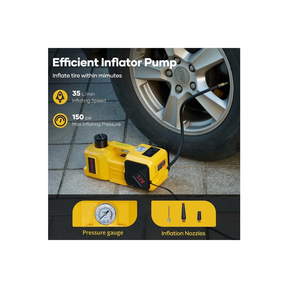 Auhma AHJ-01 5 Ton Elektrikli Hidrolik Kriko Seti - Hava Pompası 4'ü 1 Arada Araba Tamir Kiti