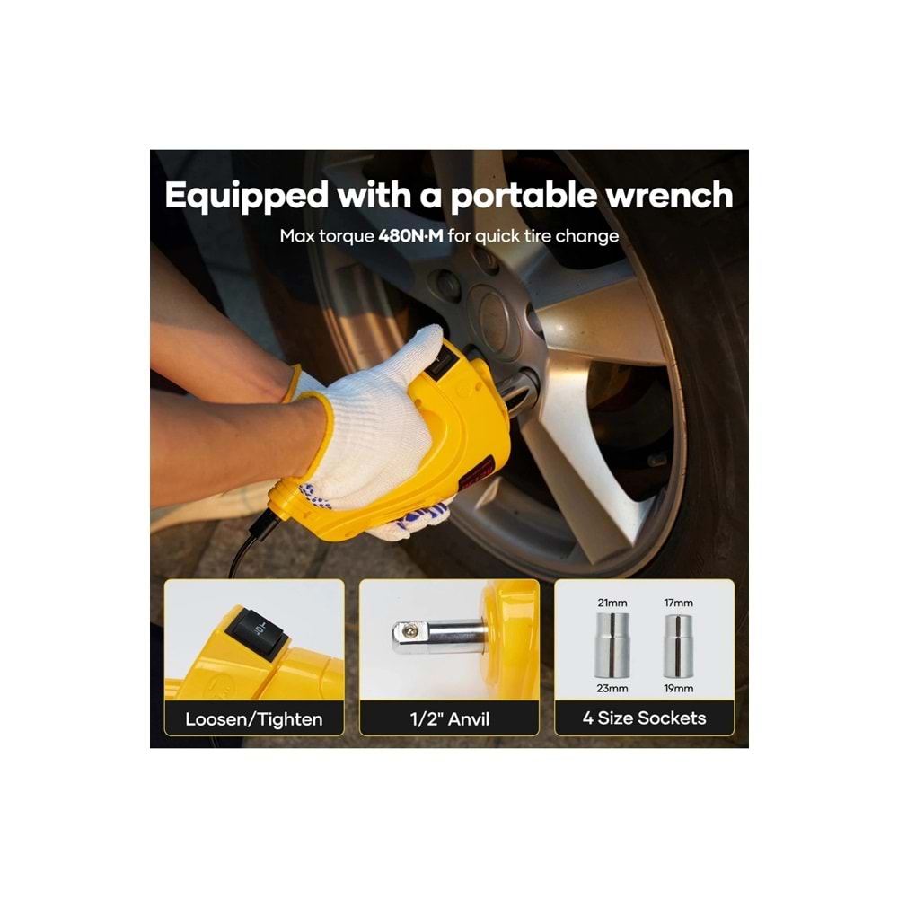 Auhma AHJ-01 5 Ton Elektrikli Hidrolik Kriko Seti - Hava Pompası 4'ü 1 Arada Araba Tamir Kiti