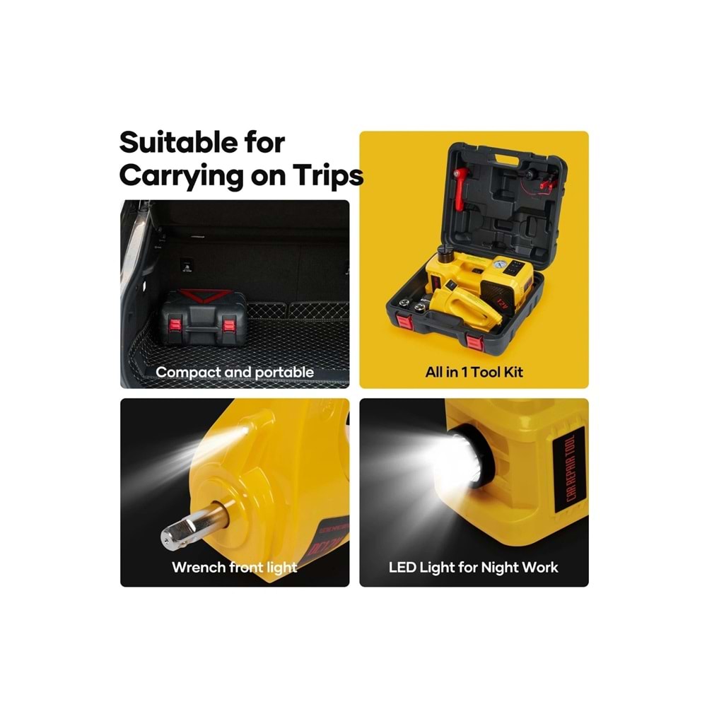 Auhma AHJ-01 5 Ton Elektrikli Hidrolik Kriko Seti - Hava Pompası 4'ü 1 Arada Araba Tamir Kiti