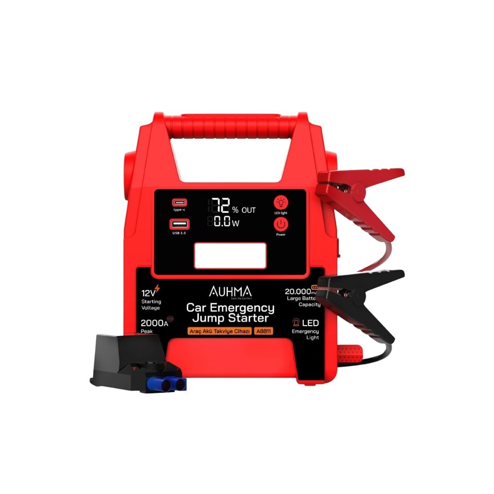 Auhma A8811 20.000mAh 2000A Peak Araç Akü Takviye Cihazı & Powerbank - 12V Jump Starter