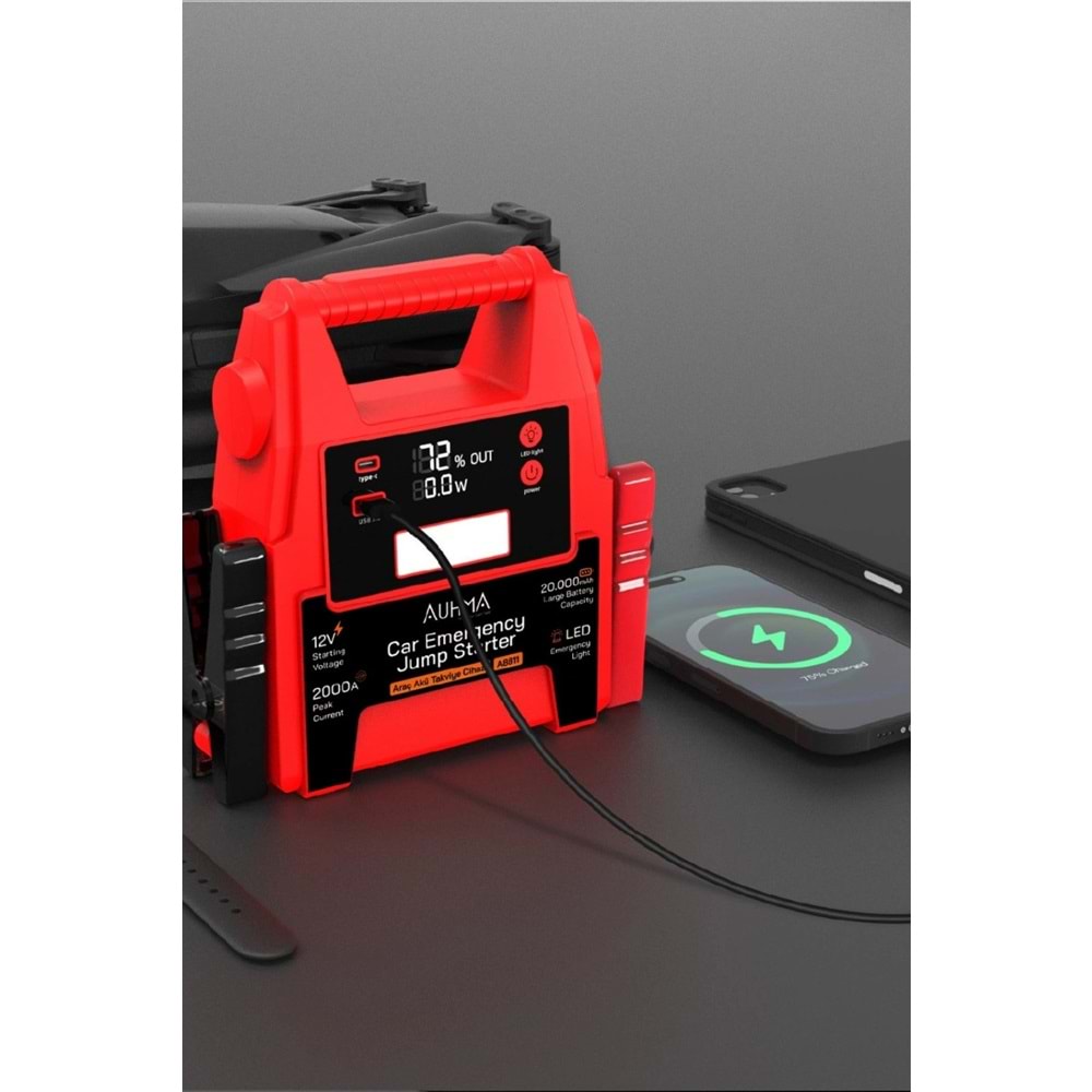 Auhma A8811 20.000mAh 2000A Peak Araç Akü Takviye Cihazı & Powerbank - 12V Jump Starter