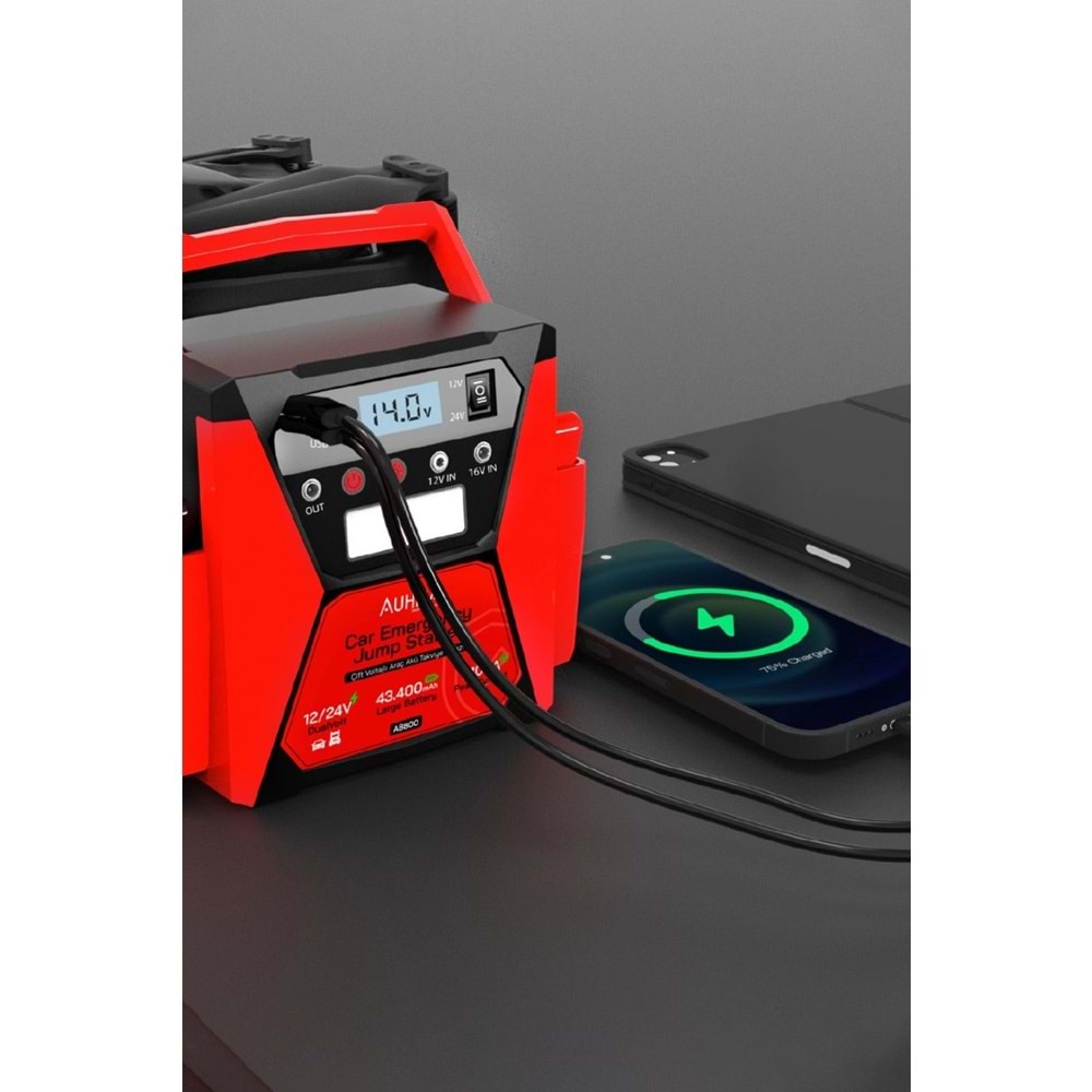 Auhma A8800 43.400mAh 12V/24V Çift Voltajlı 2100A Akü Takviye Cihazı Powerbank Jump Starter