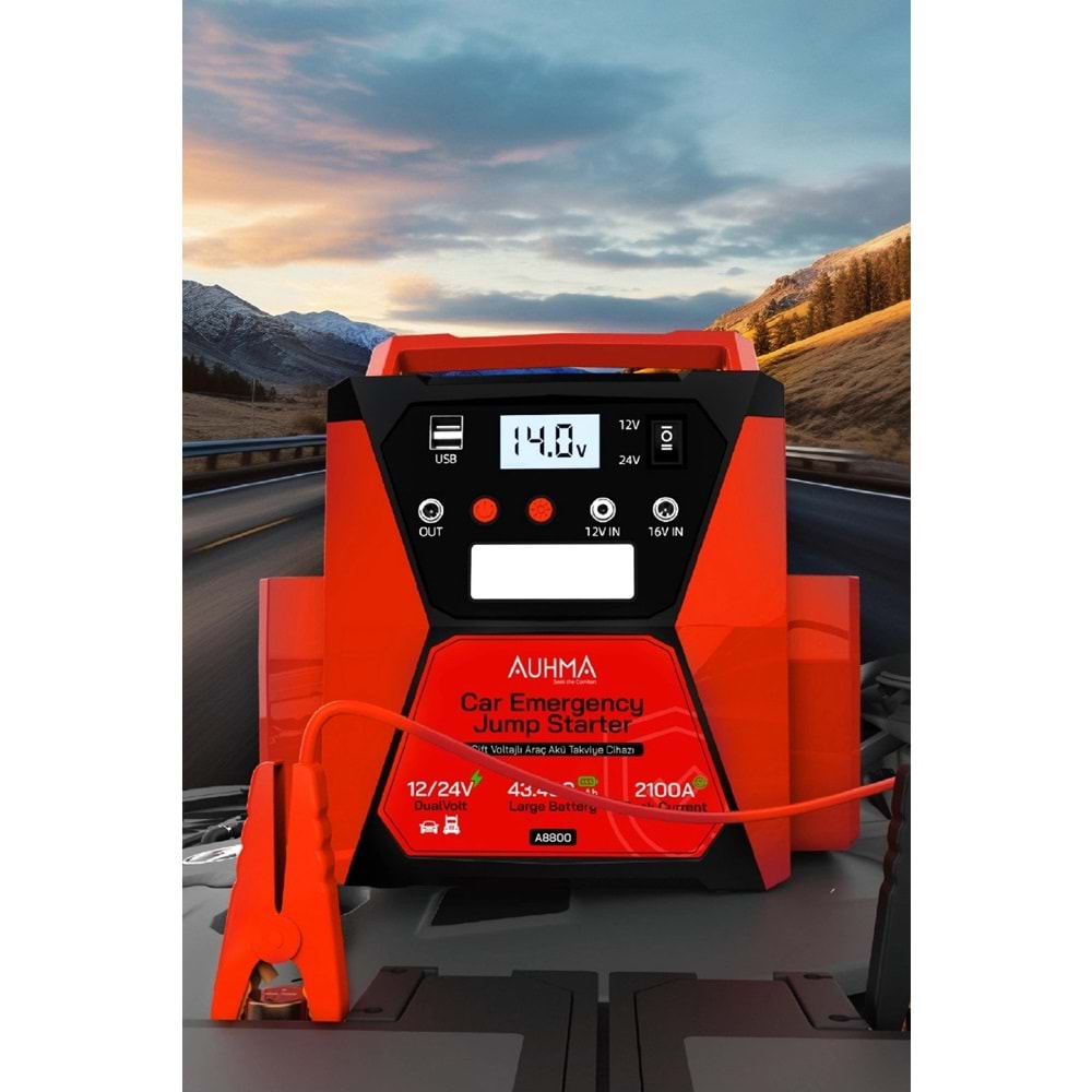 Auhma A8800 43.400mAh 12V/24V Çift Voltajlı 2100A Akü Takviye Cihazı Powerbank Jump Starter