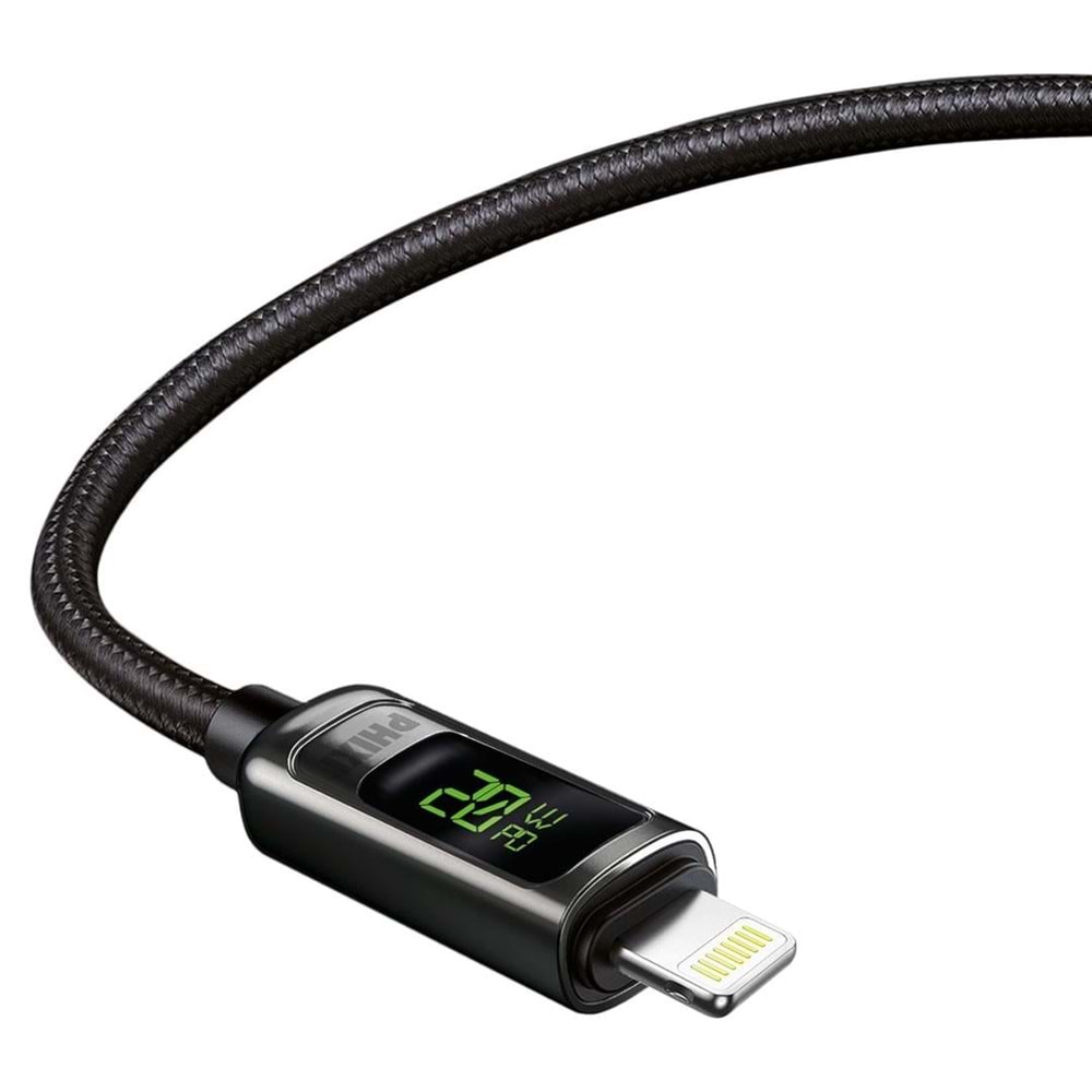 Phixi Ultimate UPD4160L 20w Lcd Ekranlı Metal Başlıklı Hasır Örgü Type-c To Lightning Hızlı Şarj Ve Data Kablosu