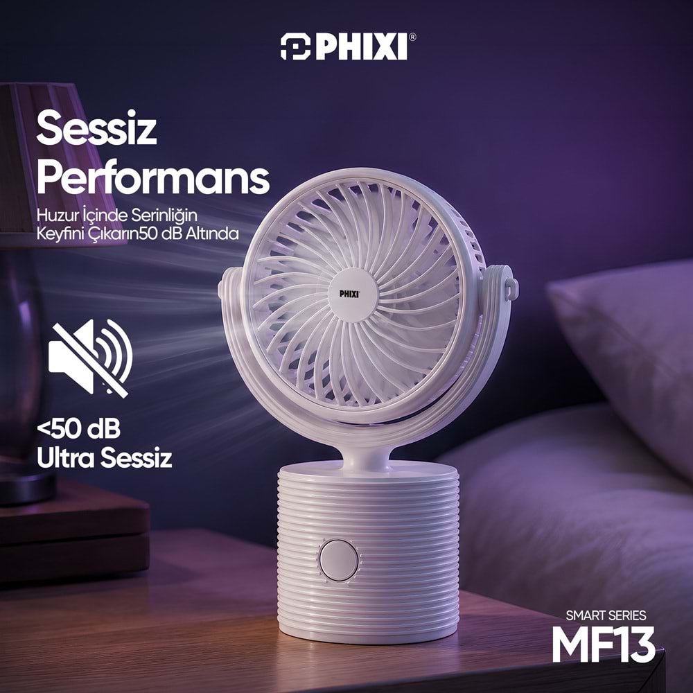 Phixi Smart MF13 Ultra Hafif Esnek Kullanımlı Şarjlı Klipsli Mini Fan