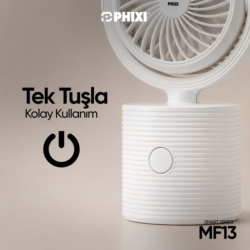 Phixi Smart MF13 Ultra Hafif Esnek Kullanımlı Şarjlı Klipsli Mini Fan