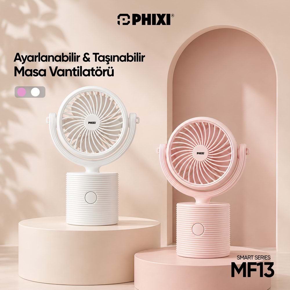 Phixi Smart MF13 Ultra Hafif Esnek Kullanımlı Şarjlı Klipsli Mini Fan
