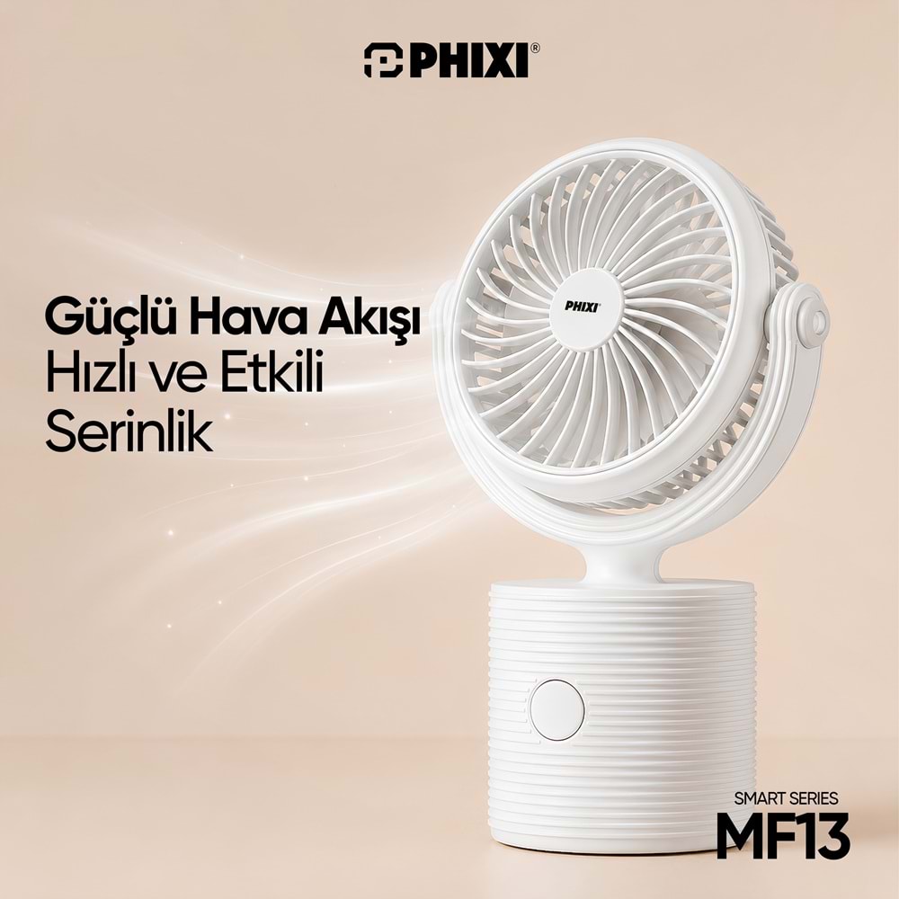 Phixi Smart MF13 Ultra Hafif Esnek Kullanımlı Şarjlı Klipsli Mini Fan