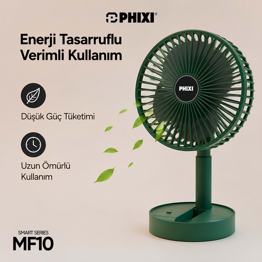 Phixi Smart MF10 Katlanabilir 2'si 1 Arada Telefon Standlı Masaüstü Fan