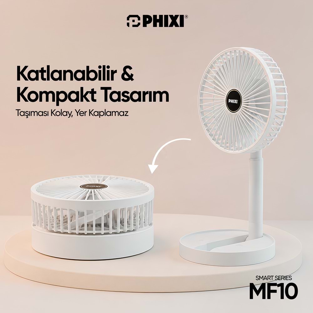 Phixi Smart MF10 Katlanabilir 2'si 1 Arada Telefon Standlı Masaüstü Fan