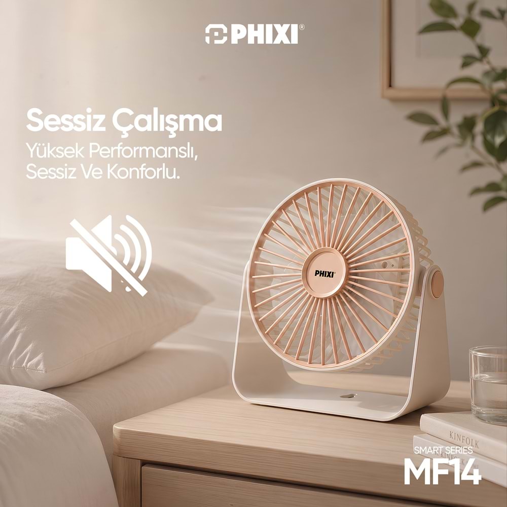 Phixi Smart MF14 Şarjlı Ayarlanabilir Açılı Taşınabilir Masaüstü Fan