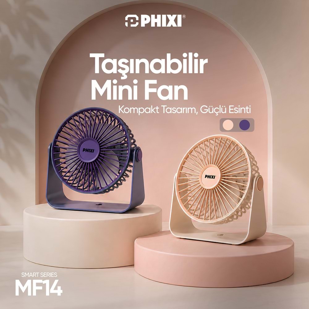 Phixi Smart MF14 Şarjlı Ayarlanabilir Açılı Taşınabilir Masaüstü Fan