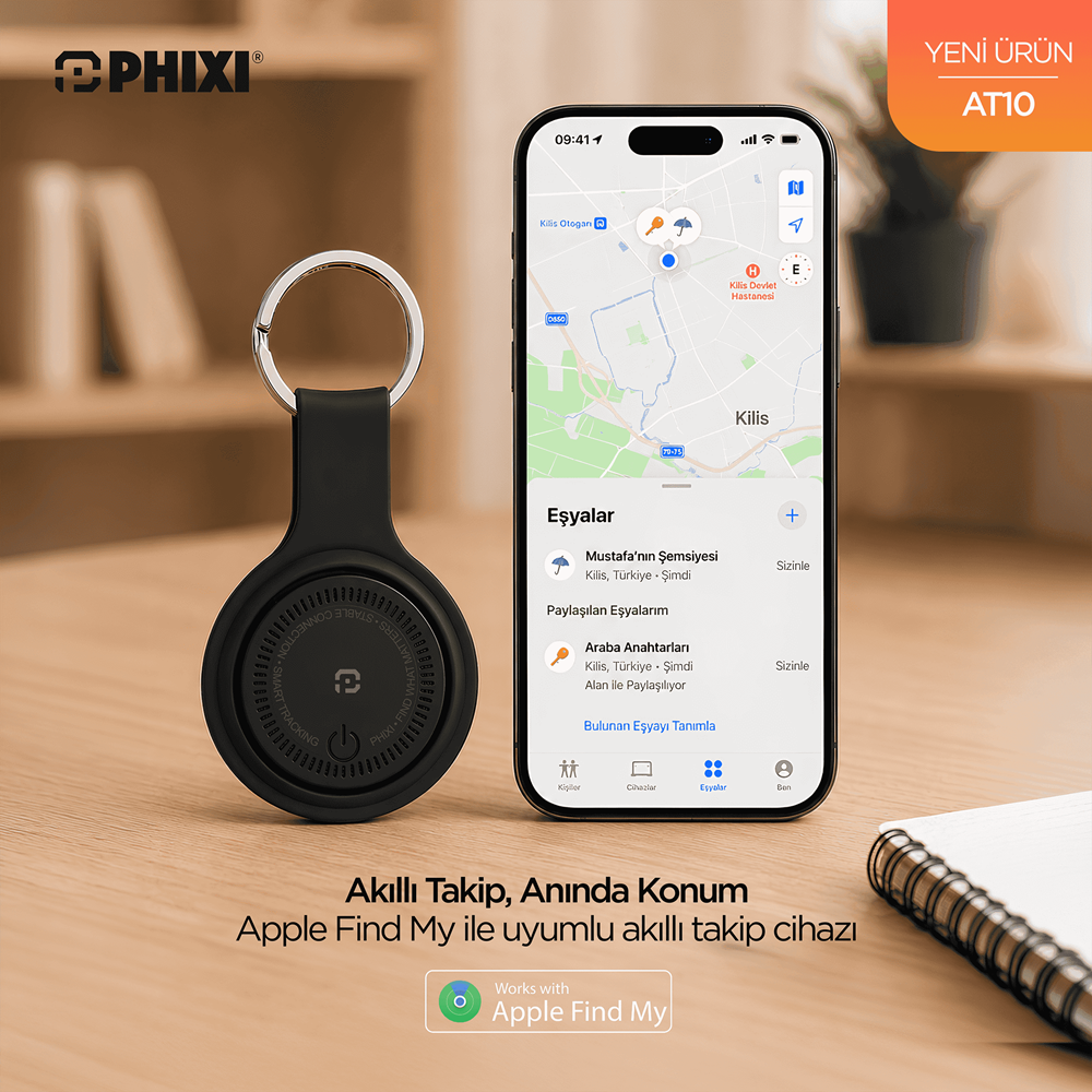 Phixi AT10 Akıllı Eşya Bulucu Takip Etiketi – iOS Bul Uyumlu, Suya Dayanıklı