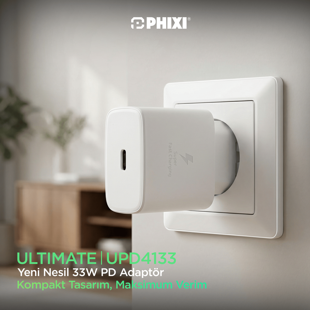 Phixi UPD4133 33W PD Type-C Hızlı Şarj Adaptörü Kompakt USB-C Şarj Cihazı