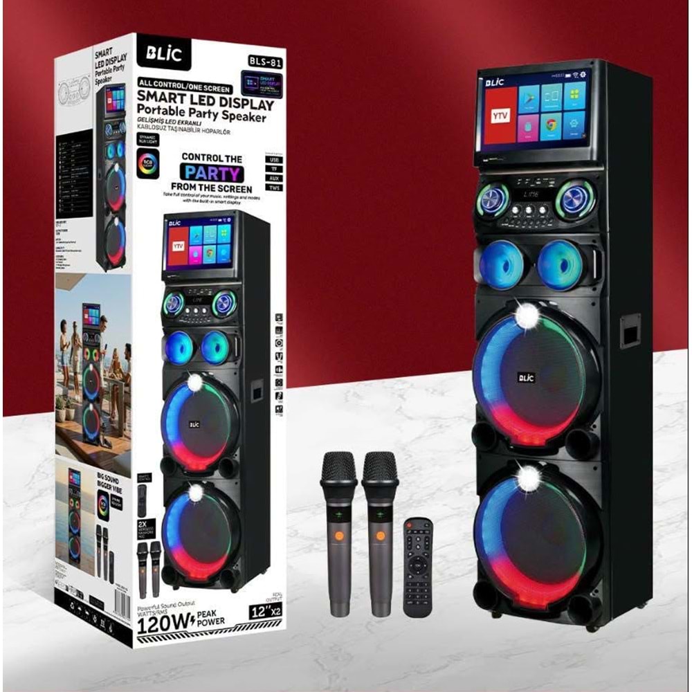 Blic BLS-81 Akıllı LED Ekranlı Parti Hoparlörü 12 Inç RGB Taşınabilir Bluetooth