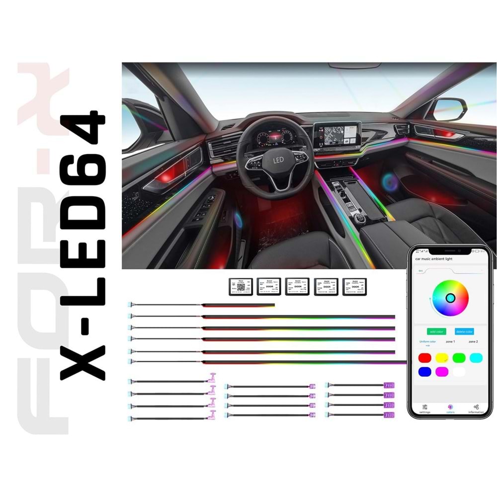 For-x X-LED64 RGB 64 Renk Oto Ambiyans Aydınlatma
