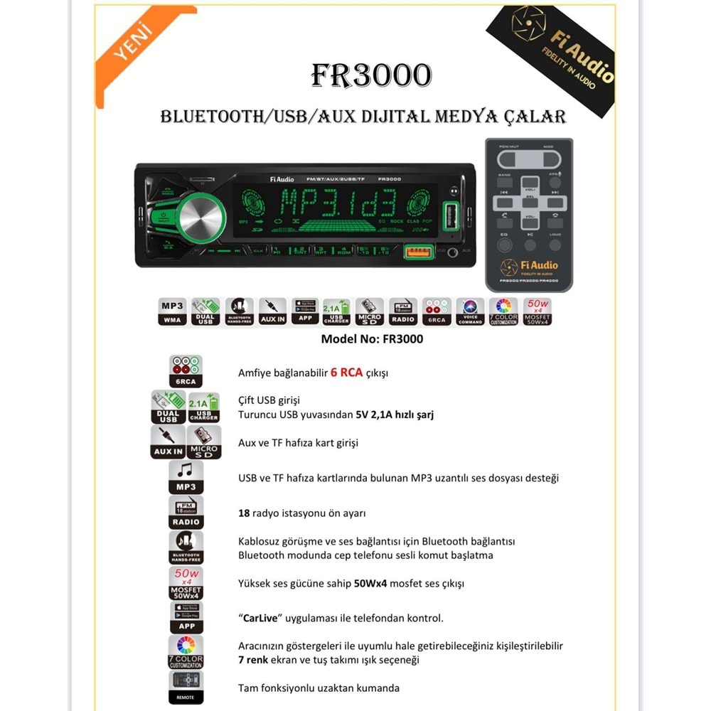 Fi Audio FR3000 FM/BT/AUX/2 USB/TF Oto Teyp