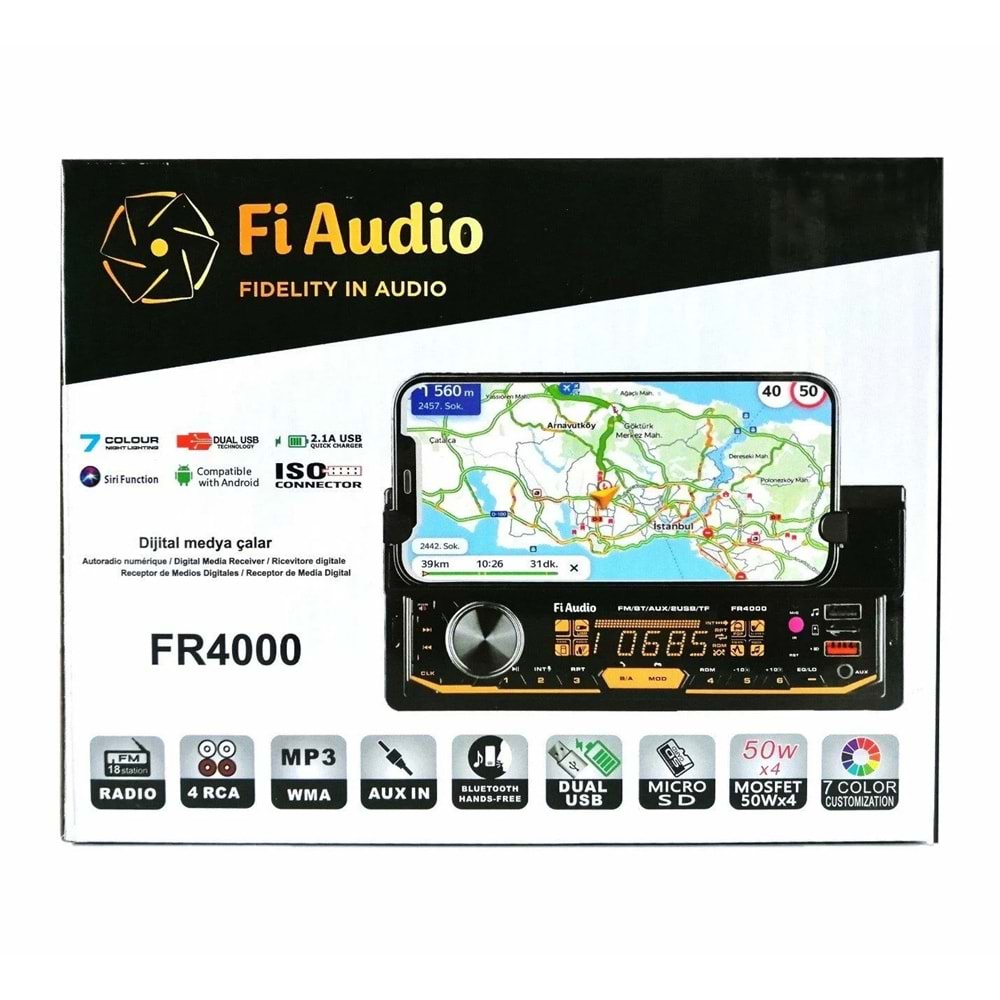 Fi Audio FR4000 Telefon Standlı Bluetooth/USB/AUX/SD/2 Anfi Çıkışlı Dijital Medya Çalar Oto Teyp