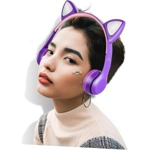 Spiface P47M Bluetooth Ledli Kedi Kulaklık - Mor