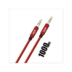 LinkTech A577 Örgülü 3.5mm Jack Aux Kablo-Kırmızı