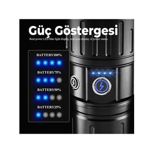Everton RT-180 Uzun Menzil Zoom Powerbank Özellikli 50W 1.000 Lümen Şarjlı El Feneri