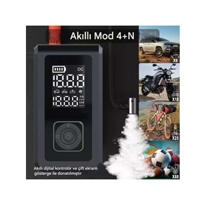 Cepini CP-11 Şarjlı Pompa, Akü Takviyesi, Fener, Powerbank Özellikli, Taşınabilir Kompresör, Araç Pompası