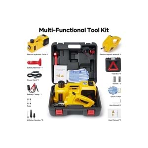 Auhma AHJ-01 5 Ton Elektrikli Hidrolik Kriko Seti - Hava Pompası 4'ü 1 Arada Araba Tamir Kiti